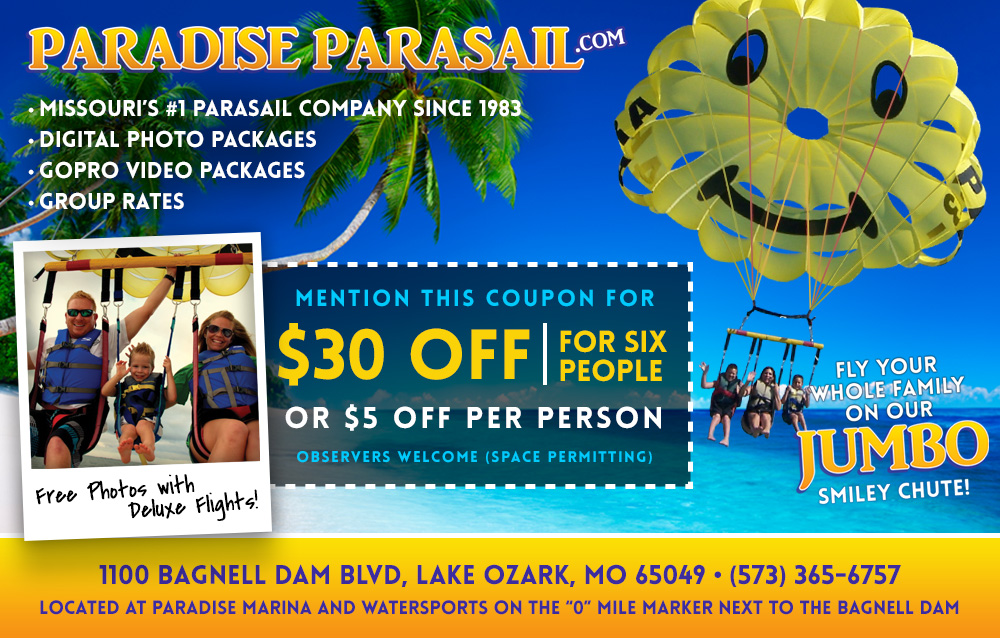 Parasailing coupons on Lake of the Ozarks